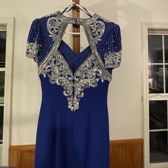 Vintage Gown, Midnight Blue with Silver Sequins and Beads - Picture 14 of 16